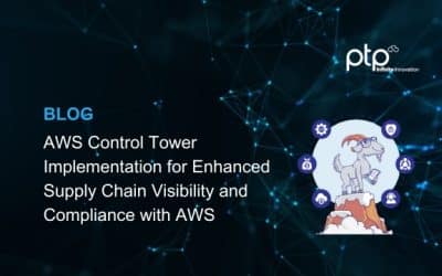 Illustration of a mountain goat in a lab coat surrounded by biotech icons, representing PTP’s AWS Control Tower implementation for secure, compliant cloud management.