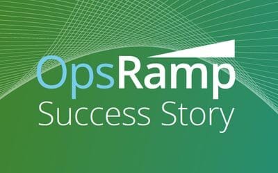 Banner for the OpsRamp Success Story featuring a streamlined graphic design with the OpsRamp and PTP logos.
