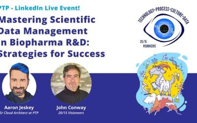 PTP LinkedIn Live Event: Mastering Scientific Data Management in Biopharma R&D, featuring Aaron Jeskey and John Conway.