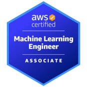 AWS Certified Machine Learning Engineer Associate badge representing expertise in AWS machine learning services and solutions.