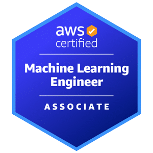 AWS Certified Machine Learning Engineer Associate badge representing expertise in AWS machine learning services and solutions.