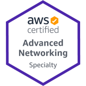 AWS Certified Badge for Advanced Networking Specialty with white background and purple outline.