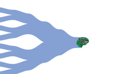 Cover of white paper titled 'Building AI-Safe Biotech Data Pipelines,' featuring a flow-like design symbolizing data streams with electronic circuitry at the end, representing AI integration. Logos for Merelogic and PTP are positioned at the bottom.