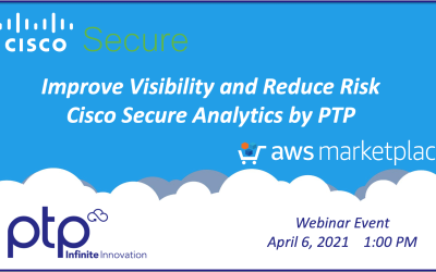 Cisco Secure Analytics by PTP on AWS Marketplace event banner with date and time details.